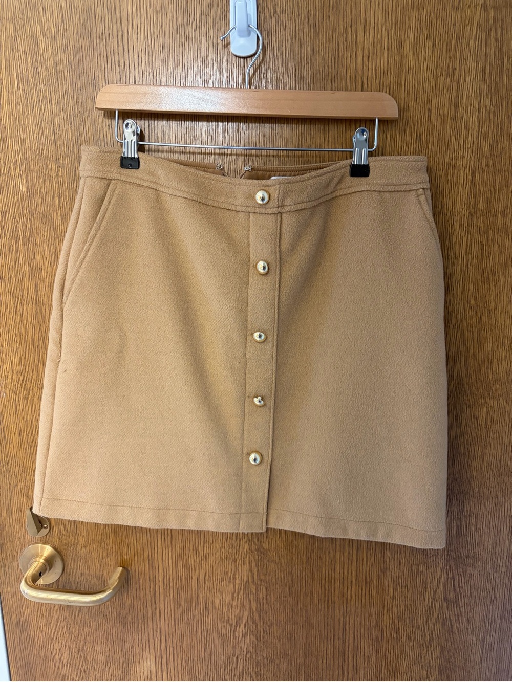 LOFT Camel Button-Front Mini Skirt